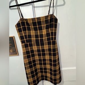 Aritzia Wilfred Sofia Noir Classic Mini Dress Plaid Navy Yellow 6